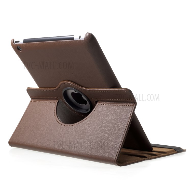 For iPad 4/3/2 Leather 360 Degree Swivel Stand Cover Case with Litchi Grain - Brown-6