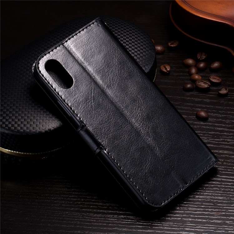 Crazy Horse Stand Wallet Leather Cell Phone Case para iPhone X 5.8 inch - negro-2