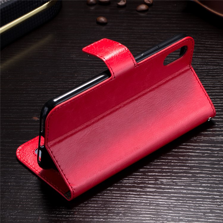 Crazy Horse Stand Wallet Leather Cell Phone Shell for iPhone X/XS 5.8 inch - Red-3