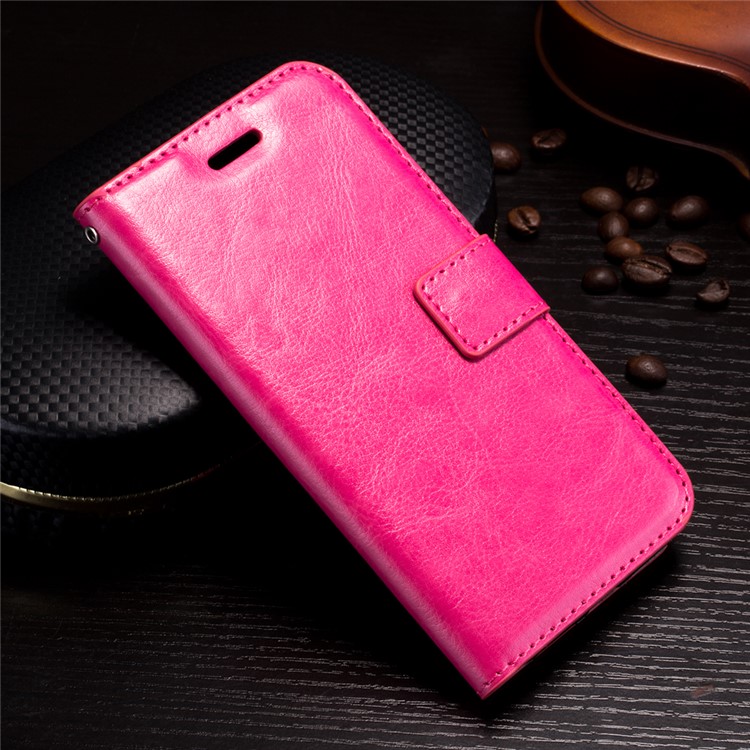 Crazy Horse Stand Wallet Leather Cell Phone Casing for iPhone X/XS 5.8 inch - Rose-1