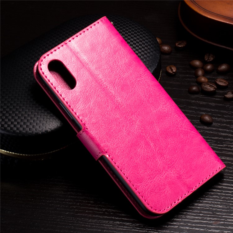 Crazy Horse Stand Wallet Leather Cell Phone Casing for iPhone X/XS 5.8 inch - Rose-2