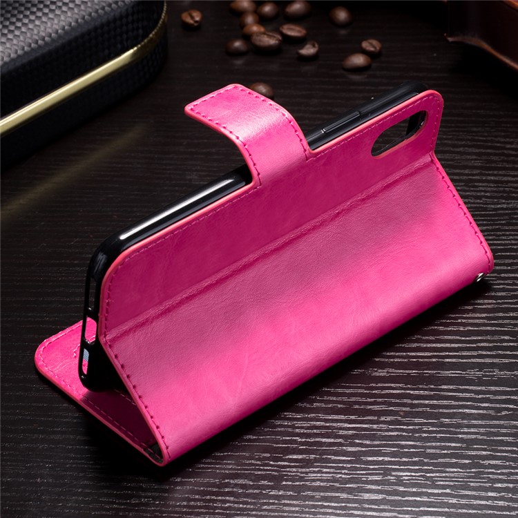 Crazy Horse Stand Wallet Leather Cell Phone Casing for iPhone X/XS 5.8 inch - Rose-3