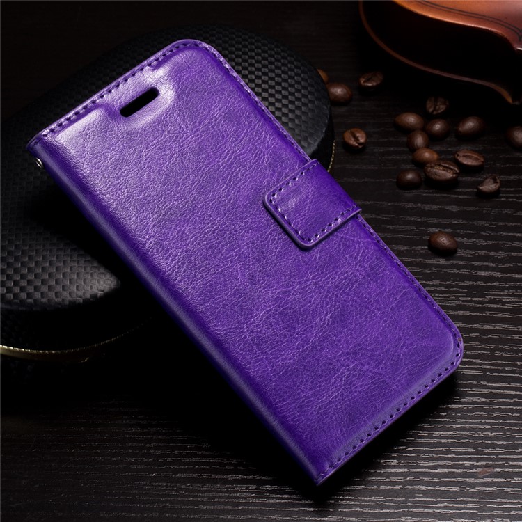 Crazy Horse Stand Wallet Leather Mobile Phone Casing for iPhone X/XS 5.8 inch - Purple-1