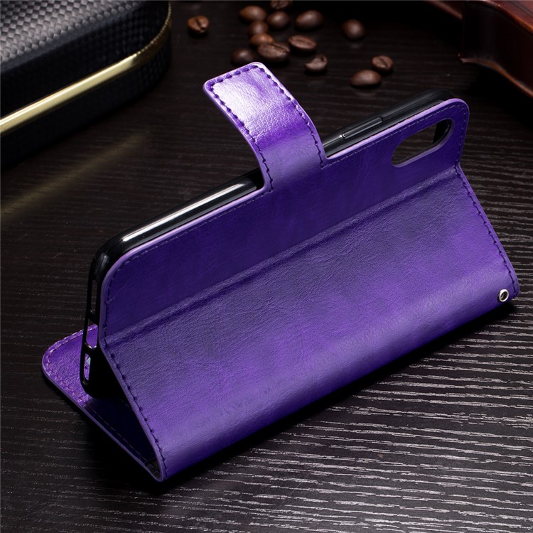 Crazy Horse Stand Wallet Leather Mobile Phone Casing for iPhone X/XS 5.8 inch - Purple-3