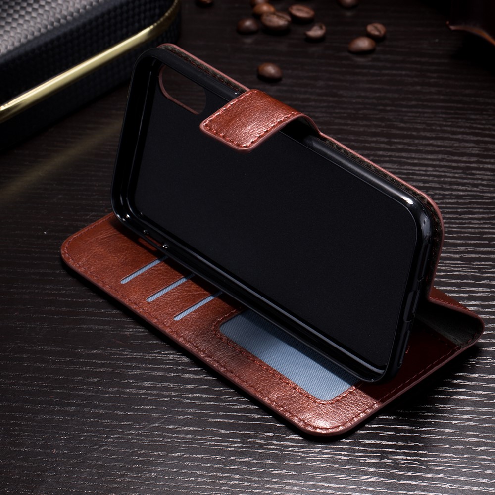 Crazy Horse Stand Magnetic Wallet Кожаный Чехол Для Iphone X/XS 5,8 Дюйма - Коричневый