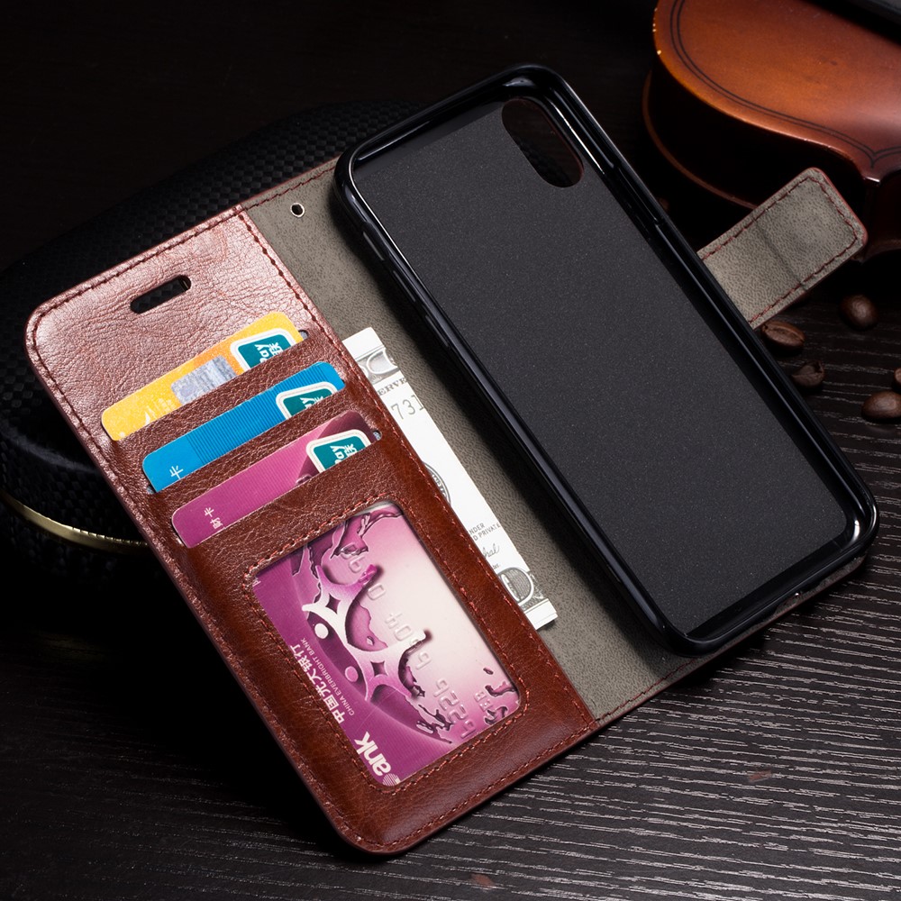 Crazy Horse Stand Wallet Magnet le Cuir Case de Téléphone Portable Pour Iphone x / xs 5,8 Pouces - Brun