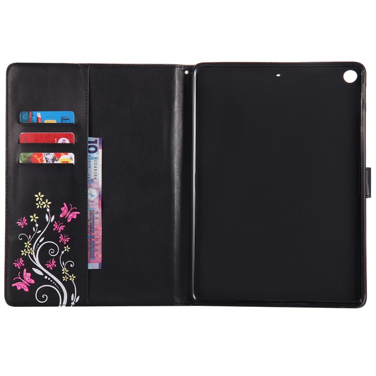 Glitter Imprinted Butterfly Flower Wallet Leather Case with Stand for iPad 9.7 (2017) - Black-3