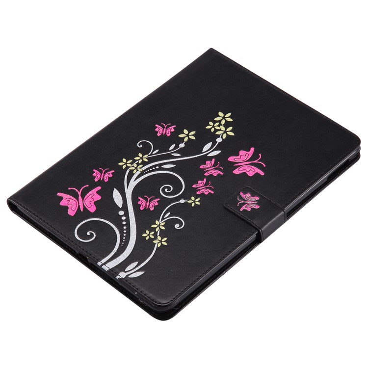 Glitter Imprinted Butterfly Flower Wallet Leather Case with Stand for iPad 9.7 (2017) - Black-4