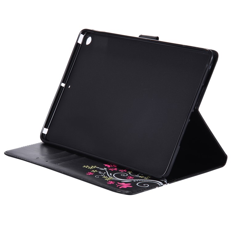 Glitter Imprinted Butterfly Flower Wallet Leather Case with Stand for iPad 9.7 (2017) - Black-6