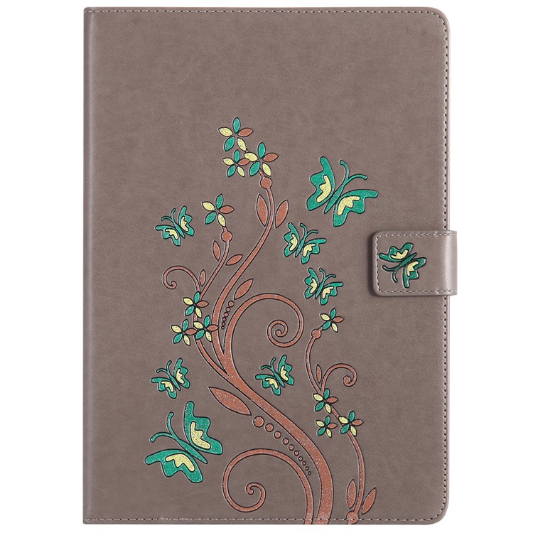 

Glitter Imprinted Butterfly Flower Wallet Leather Cover with Stand for iPad 9.7 (2018) / 9.7 (2017) - Grey