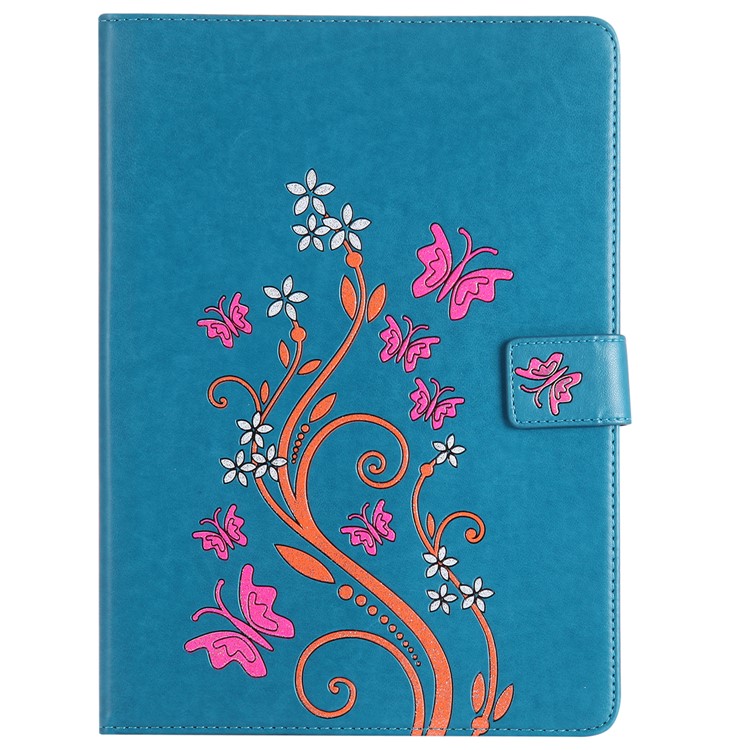 

Glitter Imprinted Butterfly Flower Wallet Leather Protective Cover with Stand for iPad 9.7 (2018) / 9.7 (2017) - Blue