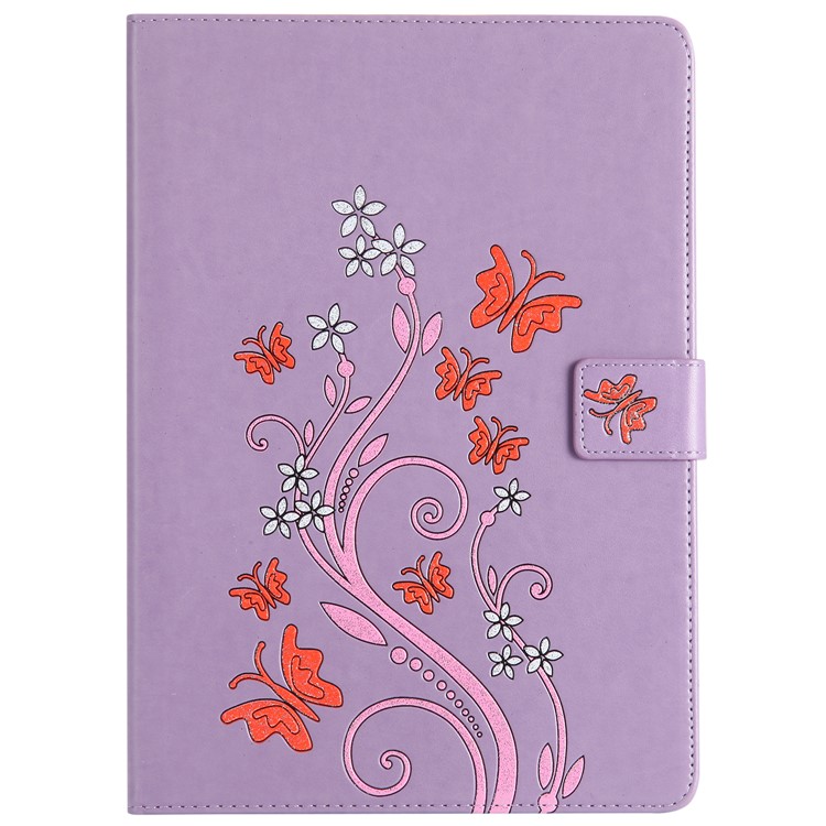 

Glitter Imprinted Butterfly Flower Wallet Leather Protective Shell with Stand for iPad 9.7 (2018) / 9.7 (2017) - Purple