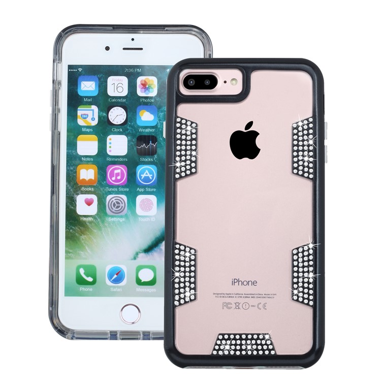 Diamond Decorated Shock Proof Protective TPU + PC Case for iphone 7 Plus - Black-1