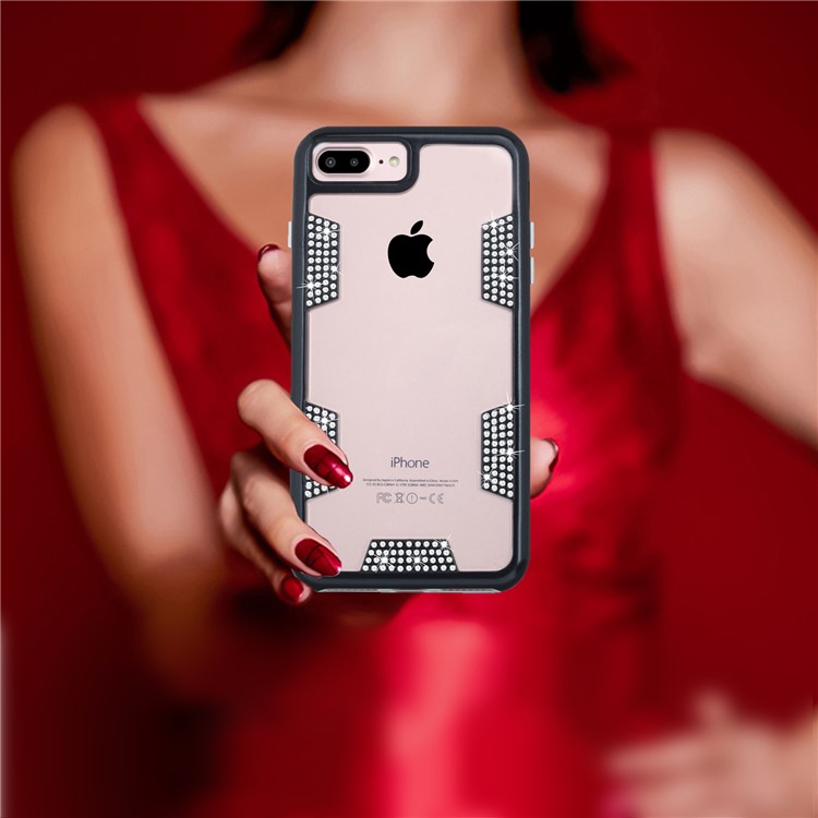 Diamond Decorated Shock Proof Protective TPU + PC Case for iphone 7 Plus - Black-2