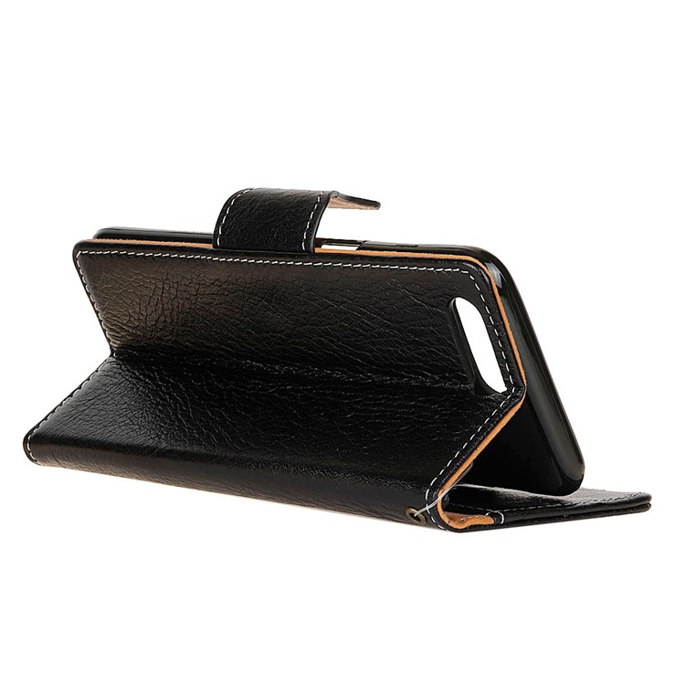 Genuine Leather Crazy Horse Flip Wallet Stand Cover for iPhone 7 - Black-7