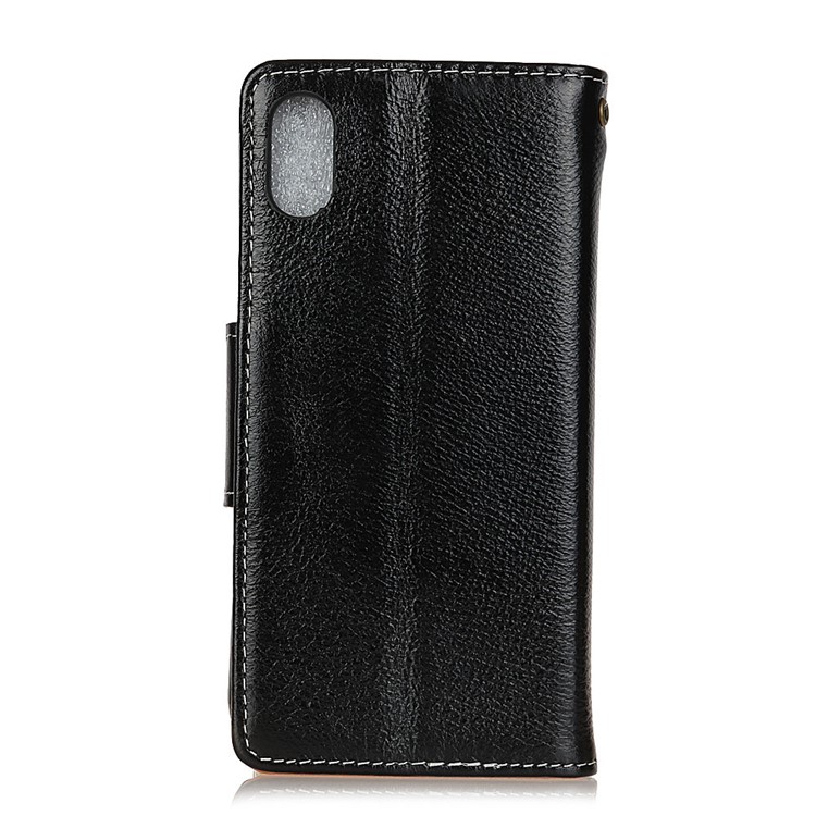 Genuine Leather Crazy Horse Flip Wallet Stand Cover for iPhone 8 - Black-2