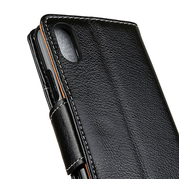 Genuine Leather Crazy Horse Flip Wallet Stand Cover for iPhone 8 - Black-4