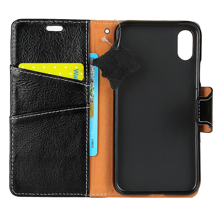Genuine Leather Crazy Horse Flip Wallet Stand Cover for iPhone 8 - Black-5