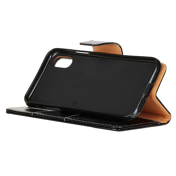 Genuine Leather Crazy Horse Flip Wallet Stand Cover for iPhone 8 - Black-6