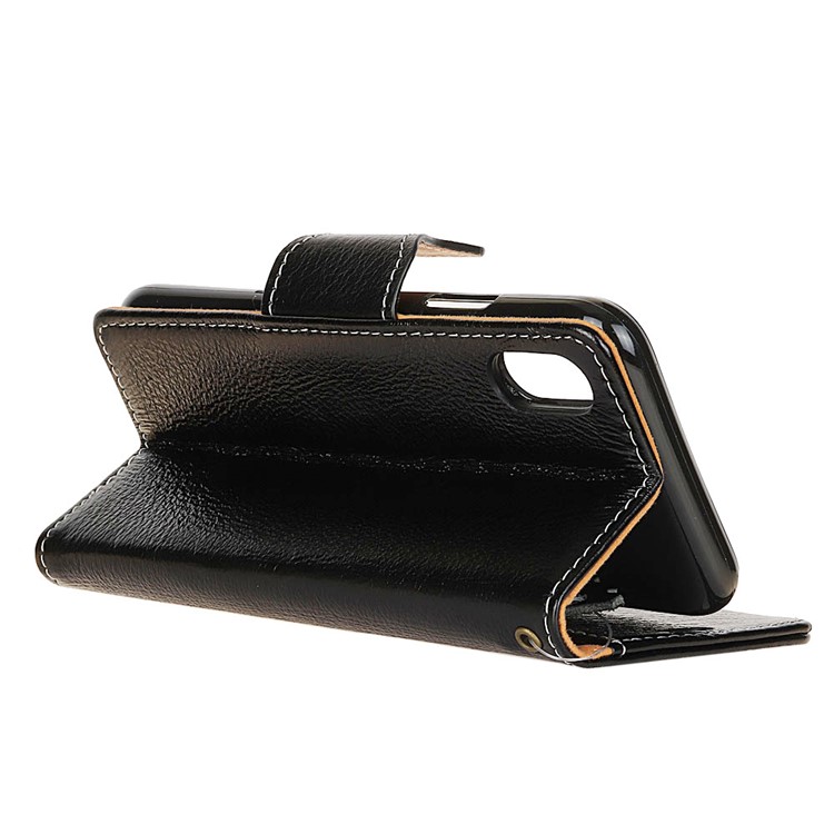 Genuine Leather Crazy Horse Flip Wallet Stand Cover for iPhone 8 - Black-7