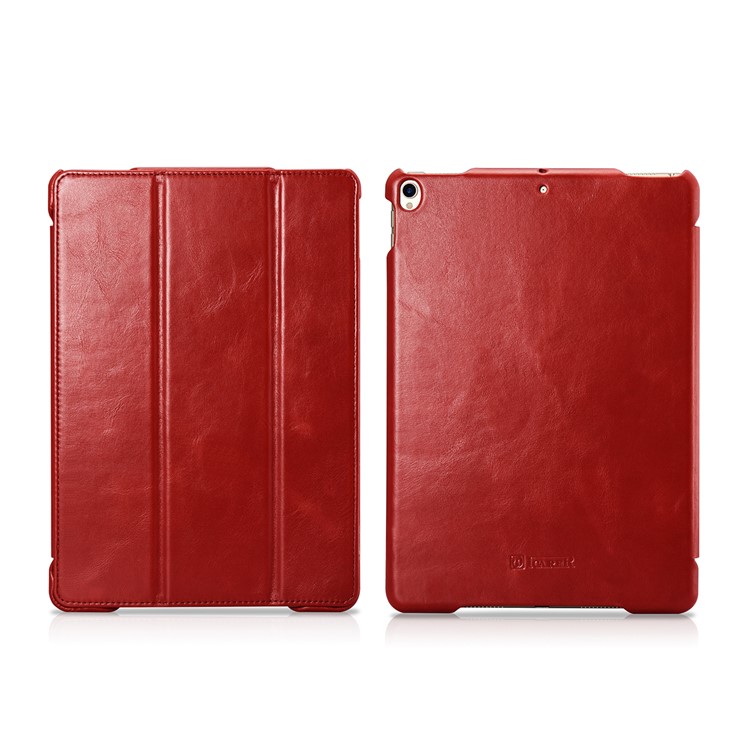 ICARER Despertar Cuero Genuino Tri-Cubierta del soporte del doblez para el favorable 10.5 de iPad(2017) - rojo-2