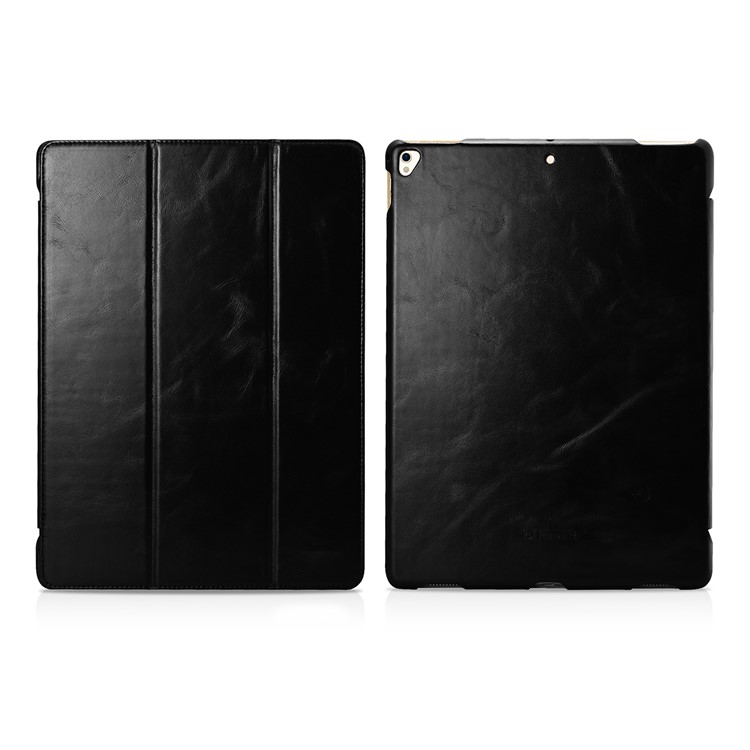 ICARER Auto-wake/sleep Genuine Leather Tri-fold Stand Case for iPad Pro 12.9 (2017) - Black-2