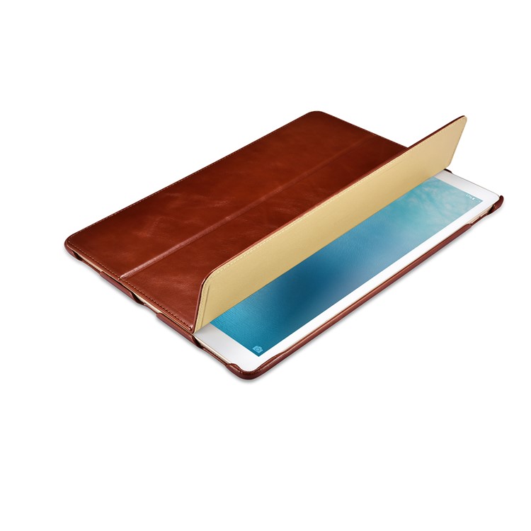 ICARER Awaken Genuine Leather Tri-fold Stand Shell for iPad Pro 12.9 (2017) - Brown-14