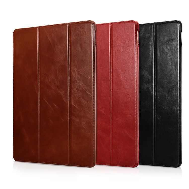 ICARER Awaken Genuine Leather Tri-fold Stand Shell for iPad Pro 12.9 (2017) - Brown-17