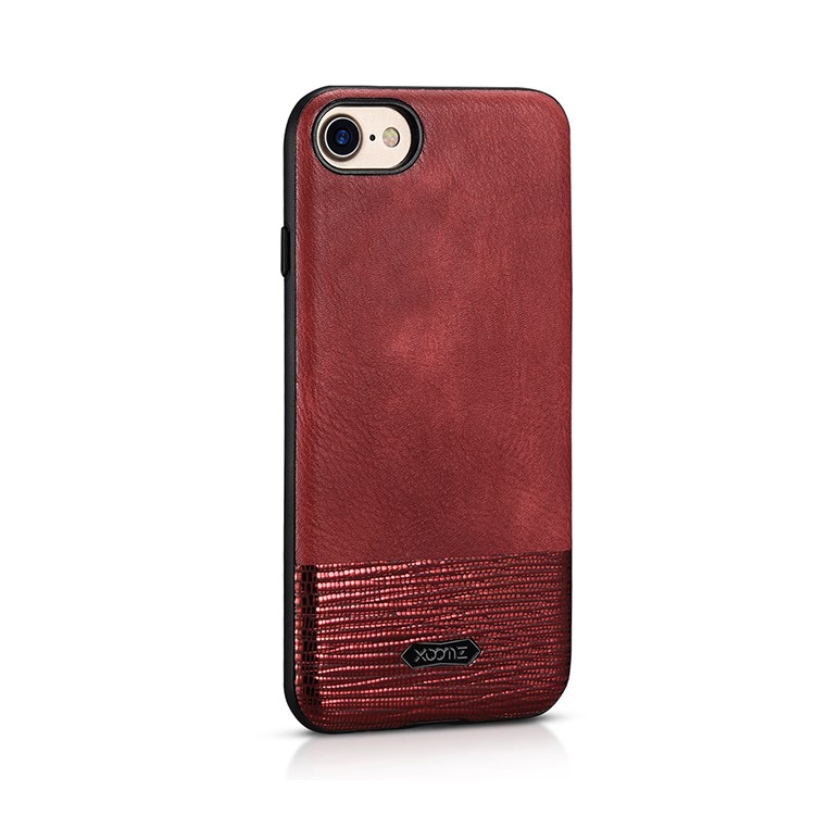 XOOMZ Stitched Embossed Silk Texture PU Leather Coated TPU Cover for iPhone 7 4.7 inch - Red-1