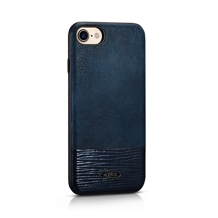 XOOMZ Cousu Texture En Soie Gaufré PU Cuir Enduit TPU Boîtier Pour Iphone 7 4.7 Pouces - Bleu Foncé-1