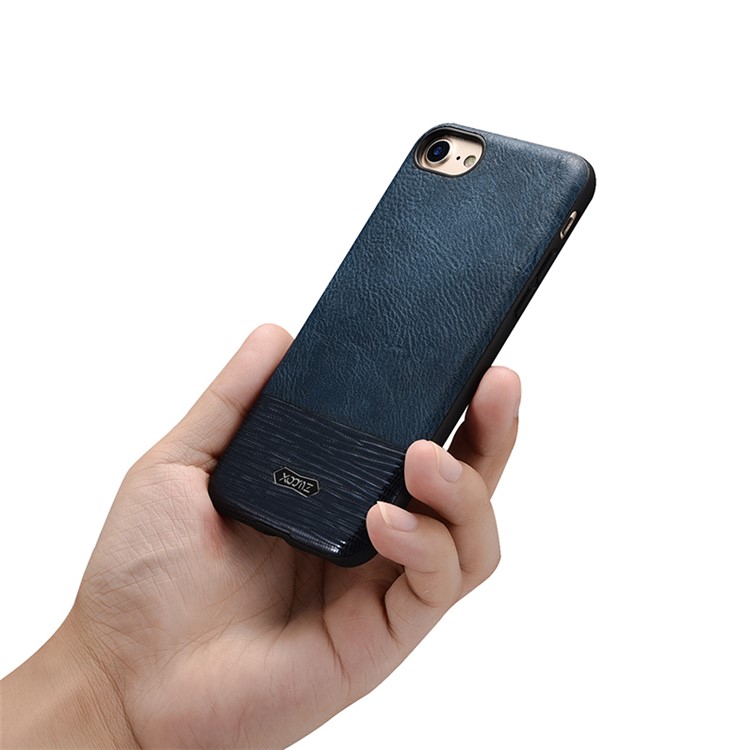 XOOMZ Cousu Texture En Soie Gaufré PU Cuir Enduit TPU Boîtier Pour Iphone 7 4.7 Pouces - Bleu Foncé-10