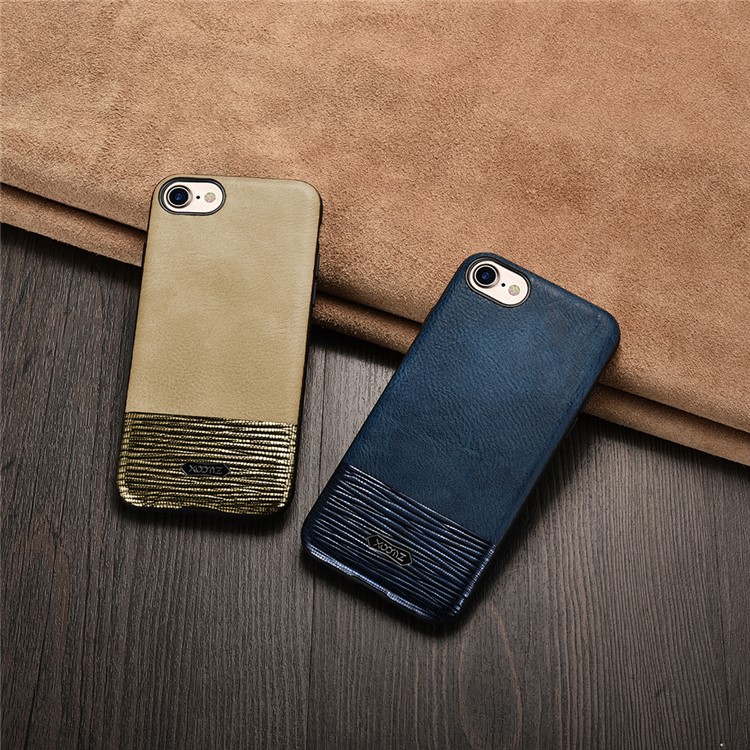 XOOMZ Cousu Texture En Soie Gaufré PU Cuir Enduit TPU Boîtier Pour Iphone 7 4.7 Pouces - Bleu Foncé-11
