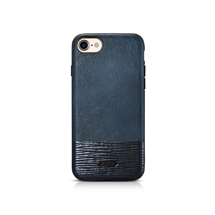 XOOMZ Cousu Texture En Soie Gaufré PU Cuir Enduit TPU Boîtier Pour Iphone 7 4.7 Pouces - Bleu Foncé-3
