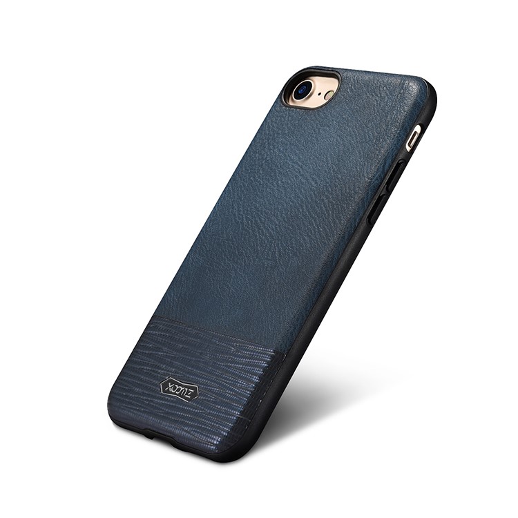 XOOMZ Cousu Texture En Soie Gaufré PU Cuir Enduit TPU Boîtier Pour Iphone 7 4.7 Pouces - Bleu Foncé-4