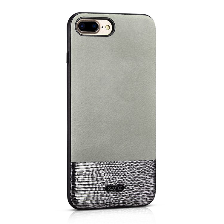 XOOMZ Stitched Embossed Silk Texture PU Leather Coated TPU Case for iPhone 7 Plus 5.5 - Silver-1
