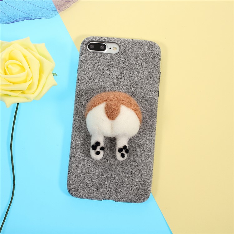 3D Dog's Tail Microfiber Coated Hard Plastic Case for iPhone 7 Plus - Grey-1