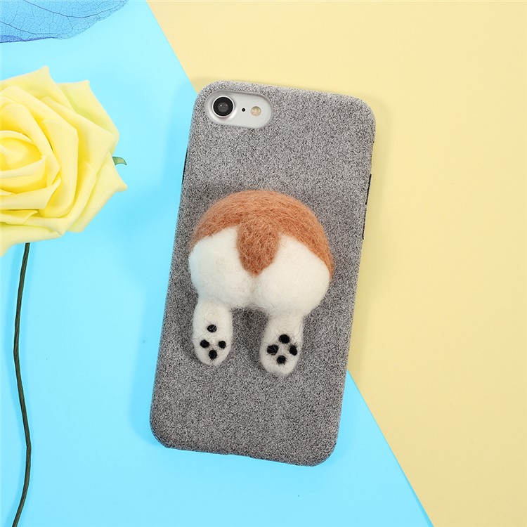 3D Dog's Tail Microfiber Coated Hard PC Case for iPhone 7 - Grey-1