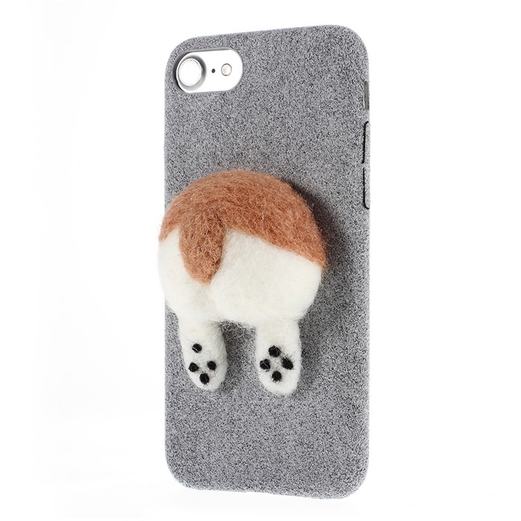 3D Dog's Tail Microfiber Coated Hard PC Case for iPhone 7 - Grey-4
