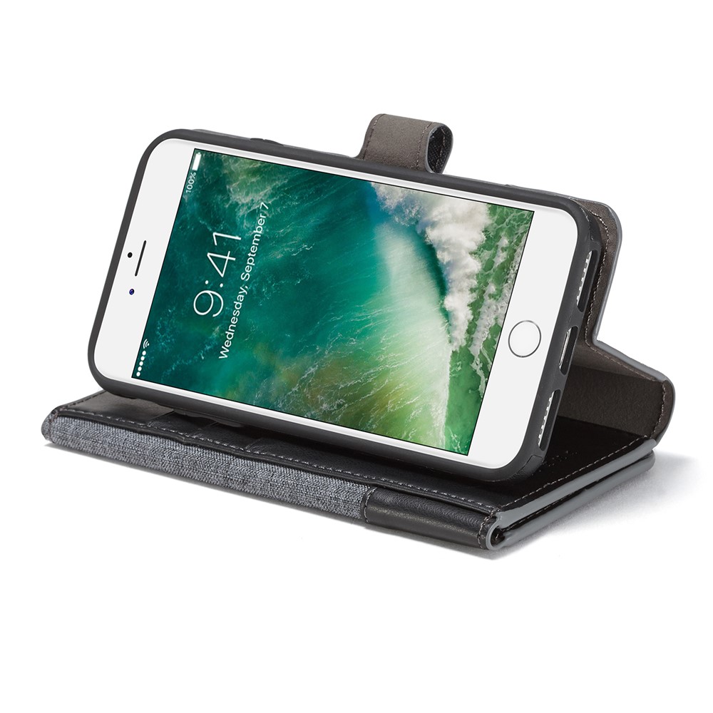 MUXMA Tri-fold Detachable 2-in-1 Wallet Canvas Leather Stand Mobile Phone Case for iPhone 7 - Black-10