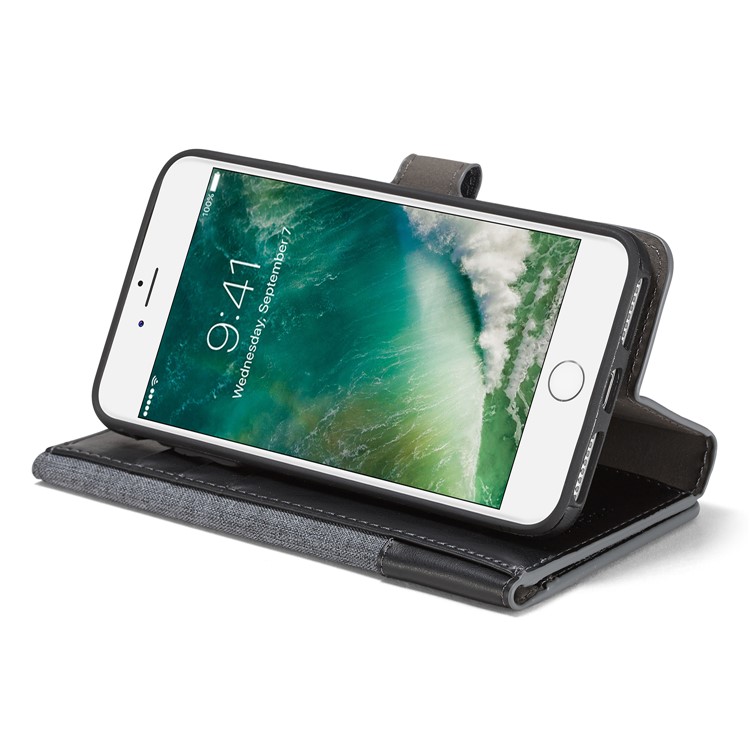 MUXMA Tri-fold Detachable 2-in-1 Wallet Canvas Leather Stand Mobile Shell for iPhone 7 Plus - Black-10