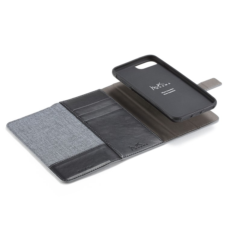 MUXMA Tri-fold Detachable 2-in-1 Wallet Canvas Leather Stand Mobile Shell for iPhone 7 Plus - Black-15
