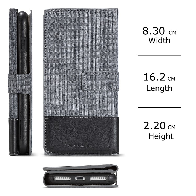 MUXMA Tri-fold Detachable 2-in-1 Wallet Canvas Leather Stand Mobile Shell for iPhone 7 Plus - Black-2