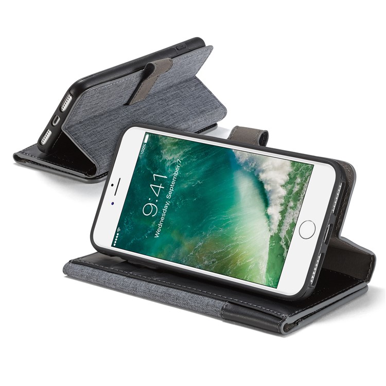 MUXMA Tri-fold Detachable 2-in-1 Wallet Canvas Leather Stand Mobile Shell for iPhone 7 Plus - Black-5