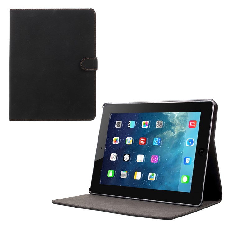Retro Matte PU Leather Tablet Case with Stand for iPad 4 3 2 - Black-1