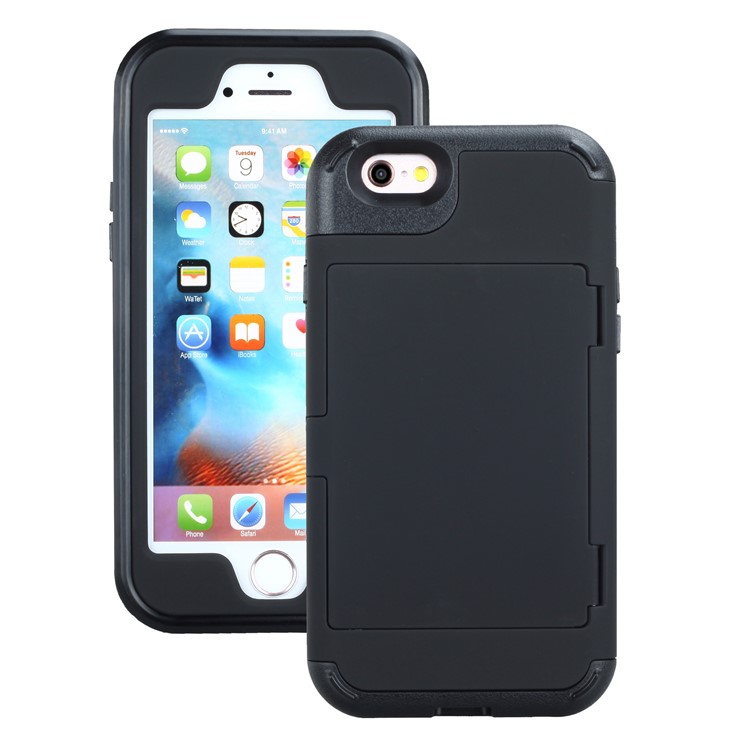 Drop-resistant PC + TPU Kickstand Combo Case with Card Holder for iPhone 6/6s 4.7-inch - Black-1