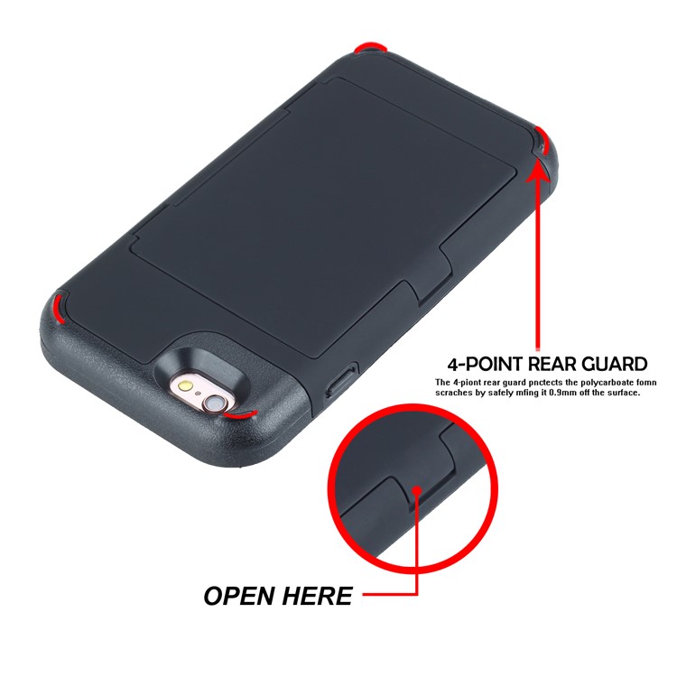 Drop-resistant PC + TPU Kickstand Combo Case with Card Holder for iPhone 6/6s 4.7-inch - Black-12