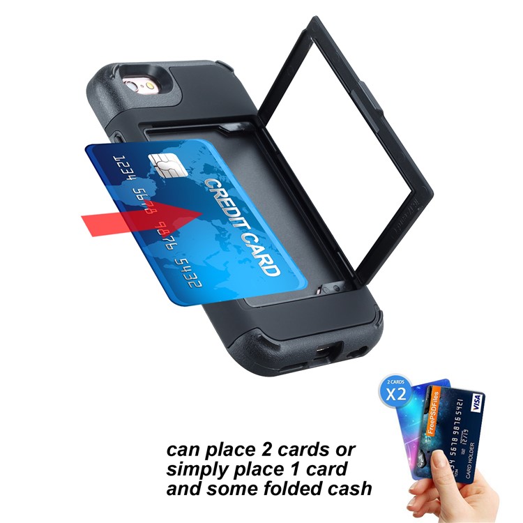 Drop-resistant PC + TPU Kickstand Combo Case with Card Holder for iPhone 6/6s 4.7-inch - Black-8