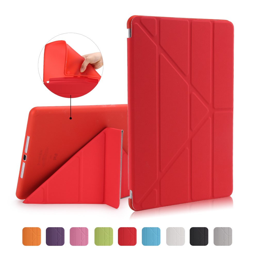For iPad 9.7 (2018) / (2017) Smart Tablet Case PU Leather + TPU Origami Stand Cover - Red
