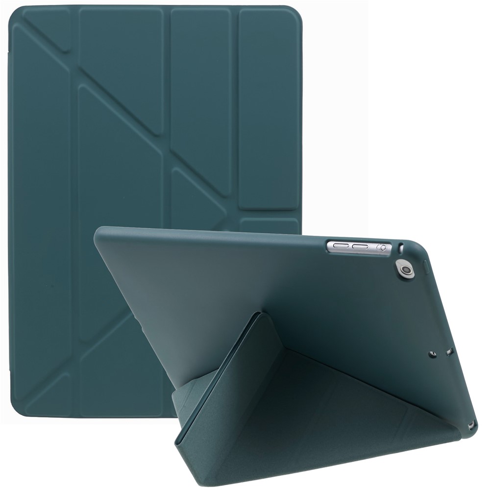 For iPad 9.7 (2018)  /  (2017) Smart Tablet Case PU Leather + TPU Origami Stand Cover - Dark Green