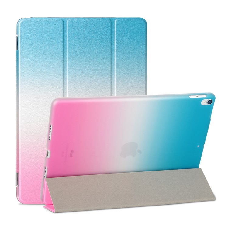 Gradient Color Tri-fold Stand Leather Case for iPad Pro 10.5 (2017) - Blue + Pink-1